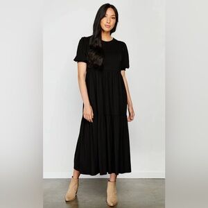 Gentle Fawn Sienna Tiered Black Midi Dress L